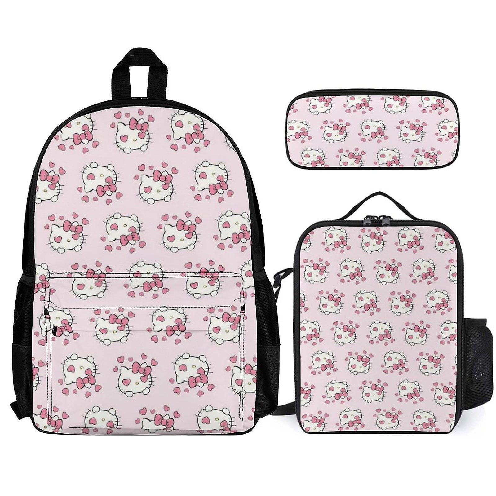 Hello Kitty Backpack Set, Backpack with Lunch Box And Pencil Case 3pcs Set