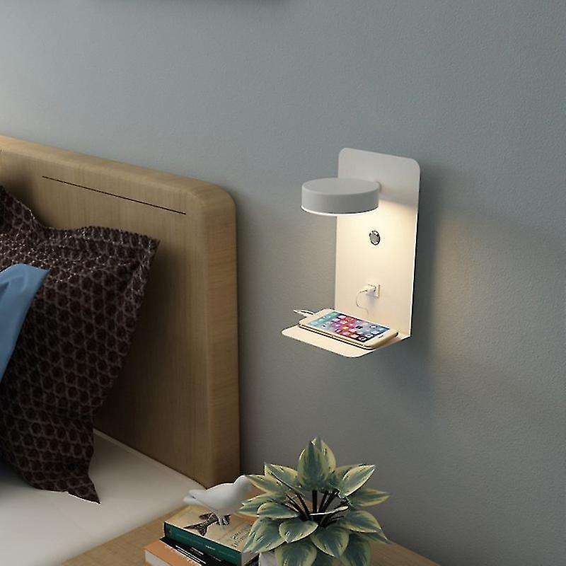 White 1-pack Indoor LED Wall Lamp with USB Port 12W Three-color Dimmable Modern Wall Lamp with Switc