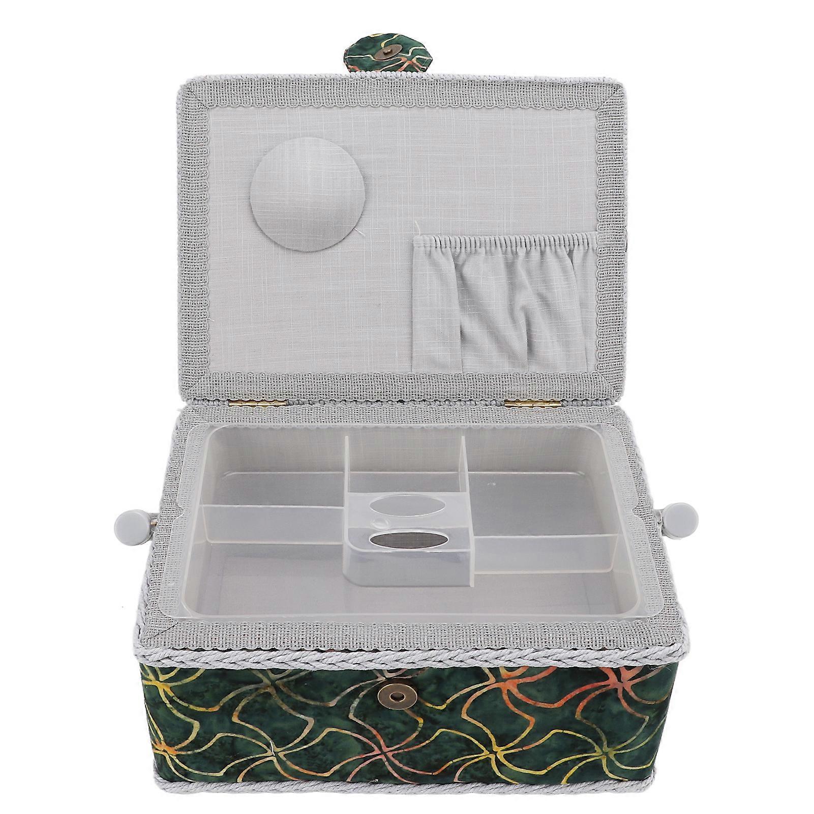 Sewing Box Double Layer Comfortable Handle Design Light Weight Green Stylish Sewing Storage Basket