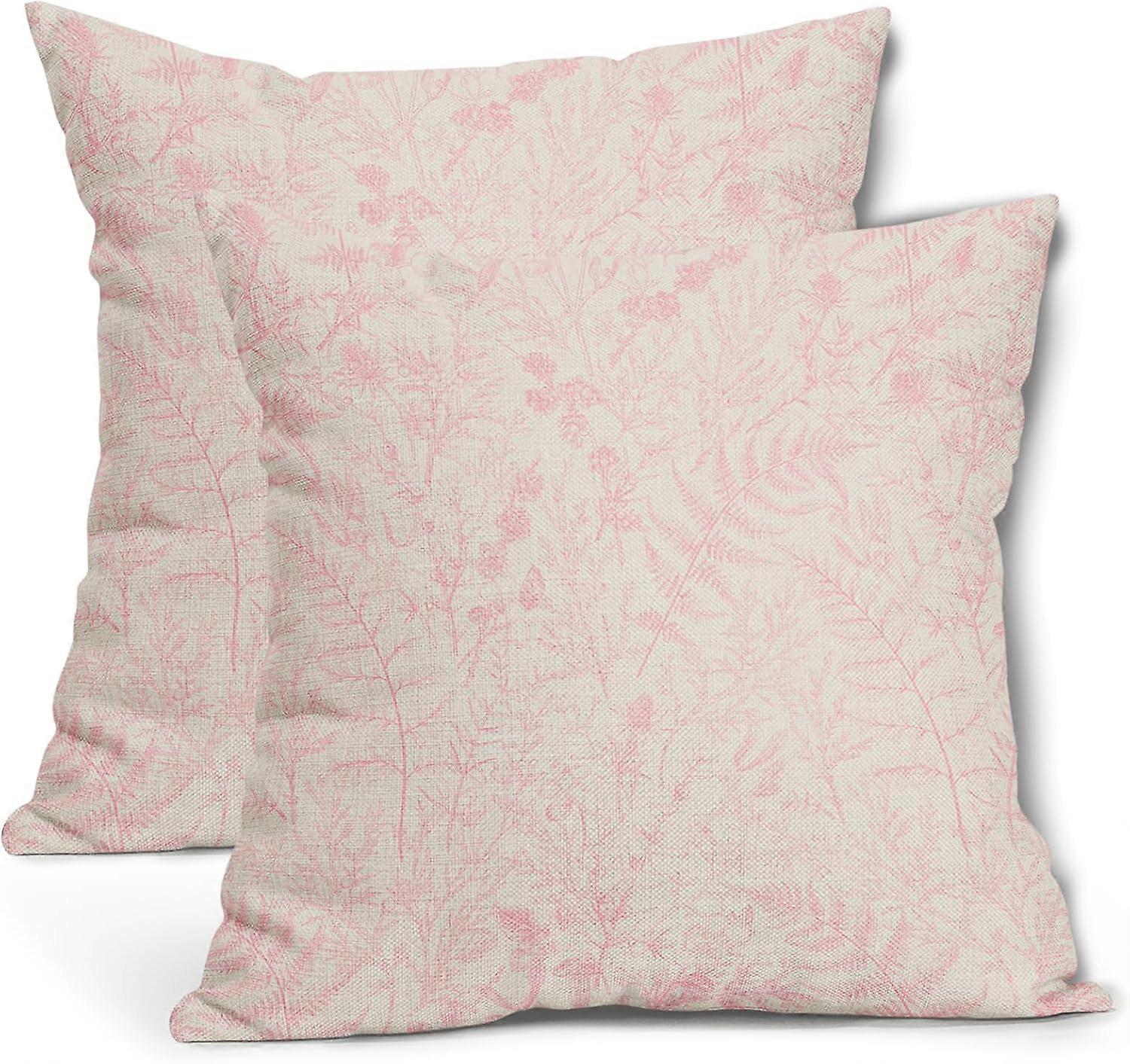 مرجان السرخس أوراق وسادة يغطي 16X16 بوصة نبات أوراق الأزهار الصنوبر الزخرفية وسادة الحالات خمر النباتية ربيع الصيف رمي الوسائد مجموعة من 2 مزرعة