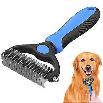 Dog & Cat Brush for Long Hair, Double-Sided Dematting Comb, Undercoat Brush for Dogs & Cats, Blue