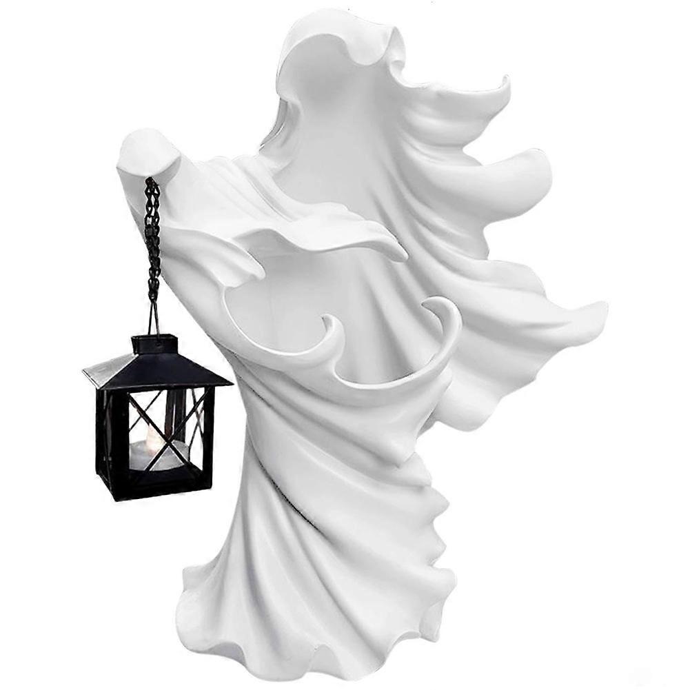 Ghost Halloween Witch Ornament with Lantern Energy Saving Resin Statue for Garden Courtyard Decor W