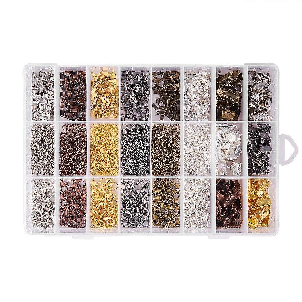 24 Style 2580 Pcs/Box Jewelry Making Kit 6 Colors with Open Jump Rings, Lobster Clasps, Cord Ends and Ribbon Ends