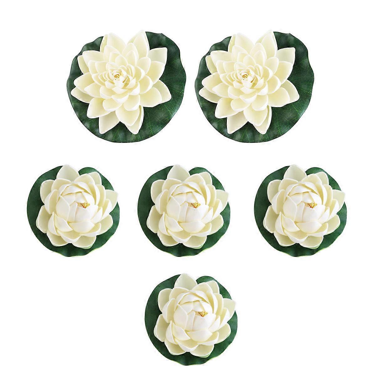 6pcs Artificial Pond Plants Lotus Lilies (White)