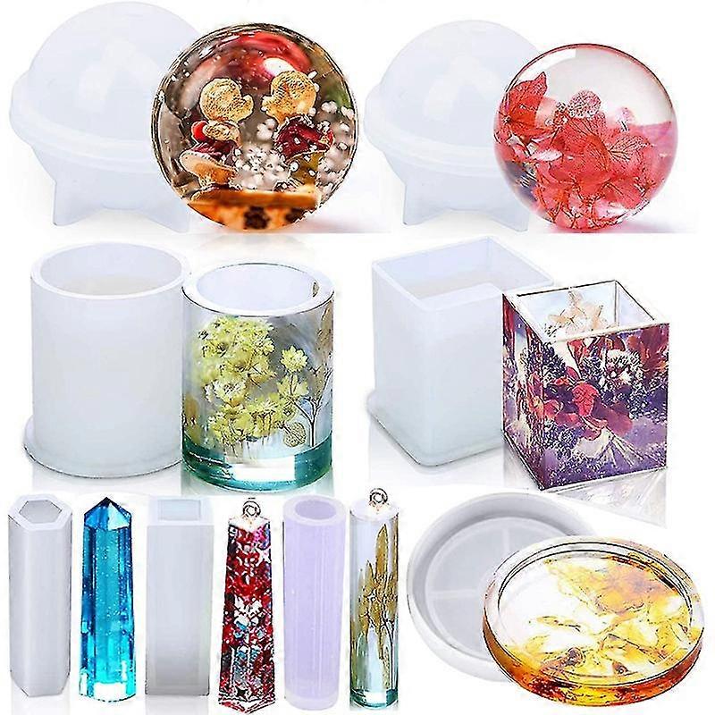 8 قطع سيليكون راتنجات الايبوكسي صب قوالب الفن تشمل جولة ، مربع ، المجال ، قلادة ، كوستر ل DIY