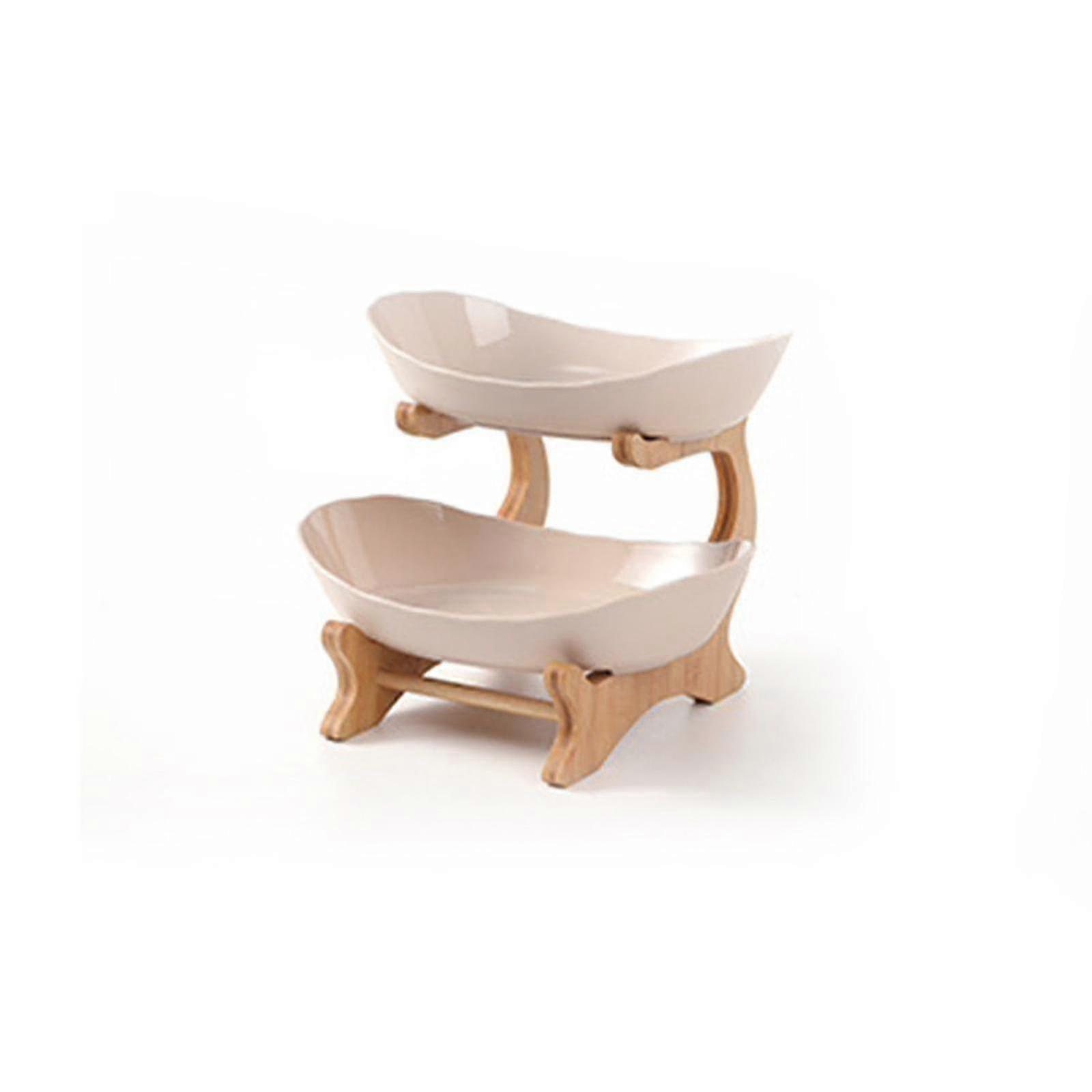 Durable 3 Tier Fruit Basket Serving Tray With Handle Wood Stable For Kitchen Party
