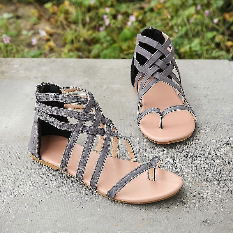 Donna Solid Color Zipper Sandali Summer Beach Flat Comfy Open Toe