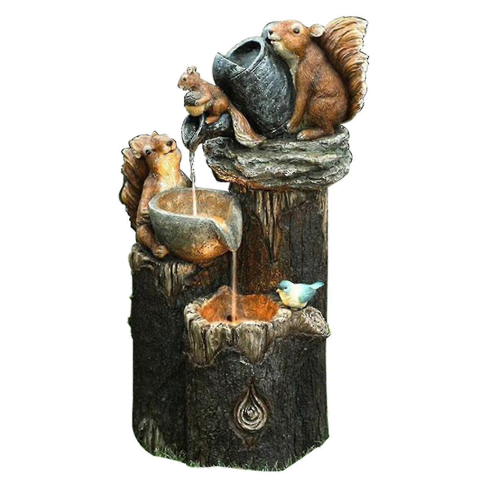 Animal Statue Cute Luminous Solar Powered Cascading Freestanding Led Squirrel Figurine Duck Decor For Garden_a