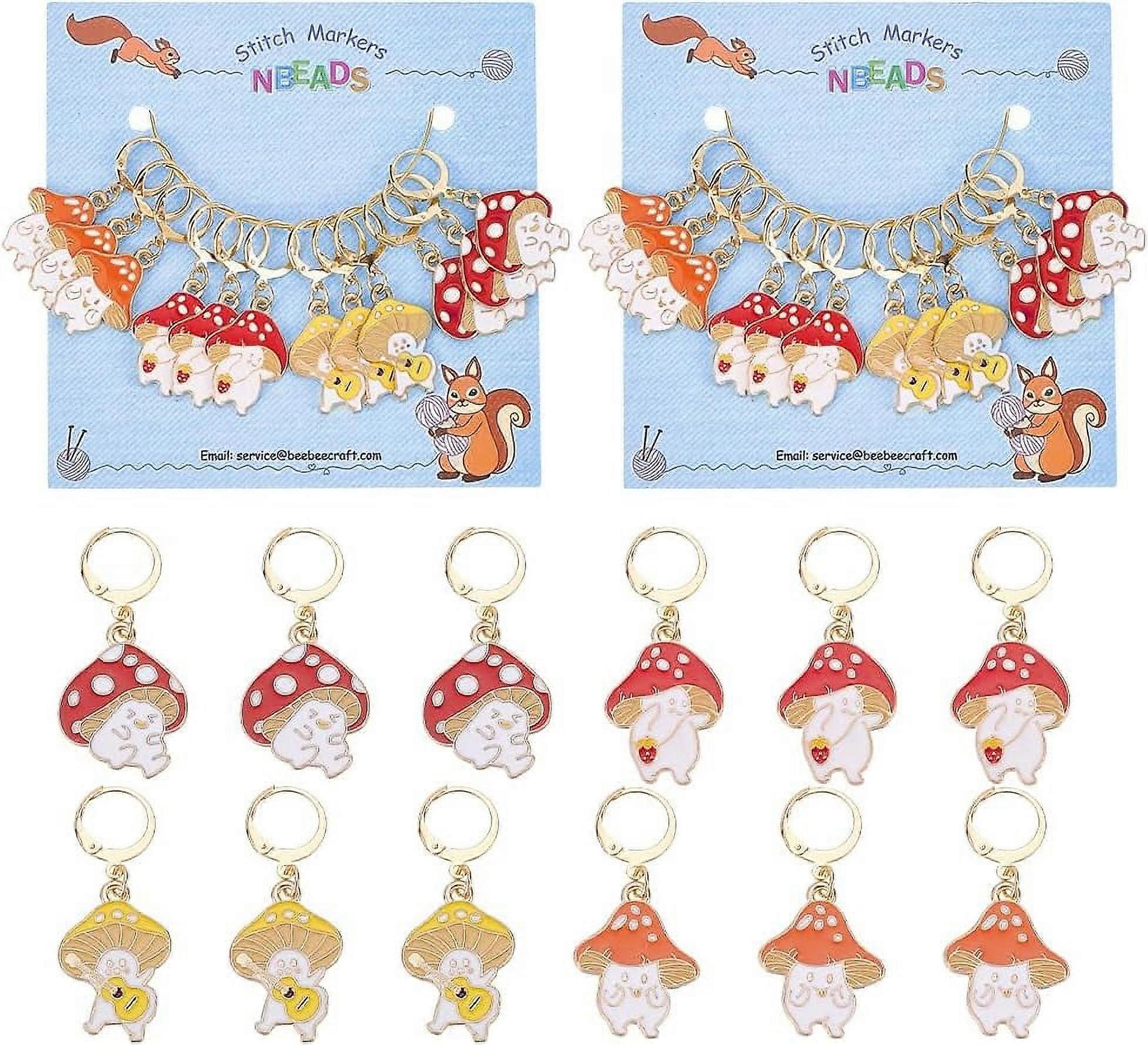 24 Pcs Mushroom Elf Stitch Markers, Alloy Enamel Crochet Stitch Marker Charms Removable Dangle Locking Stitch Marker for Knitting Weaving Sewing Acces