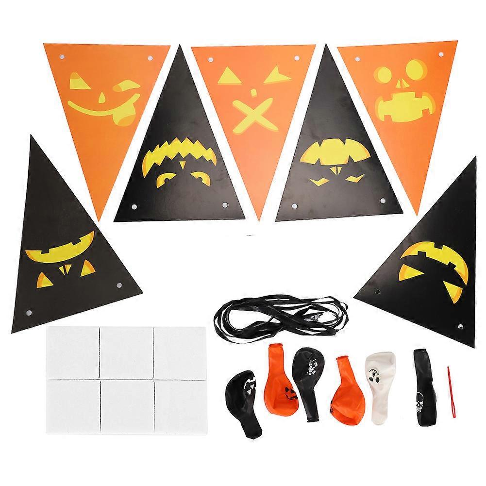 2 Sets Halloween Paper Flag Bunting With Balloons Haunted House Layout Holiday Cute Drawing Flower
