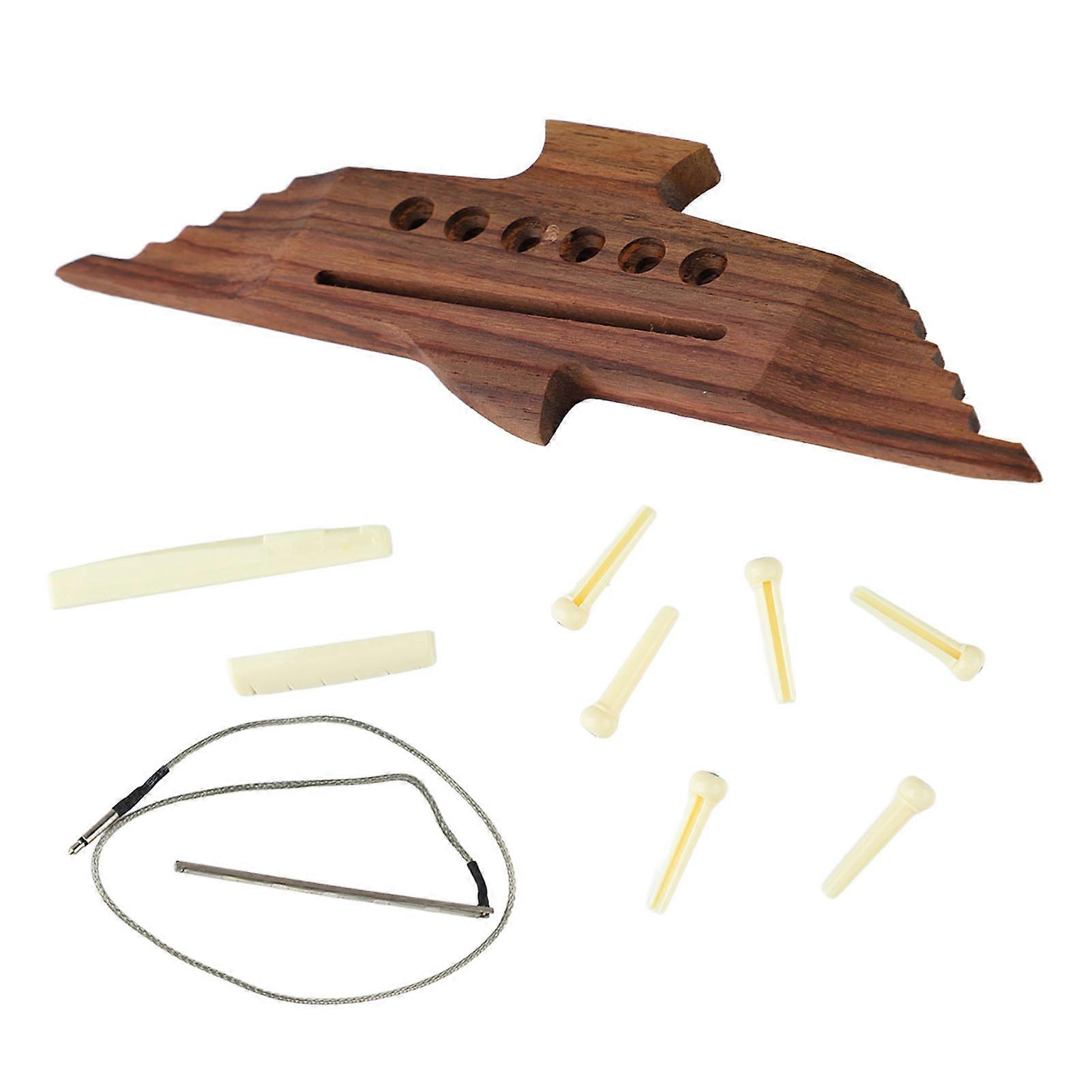 10PCS 6 String Acoustic Guitar Bridge Rosewood Set Musical Instrument Accessory with Saddle Nut Pin Pickup