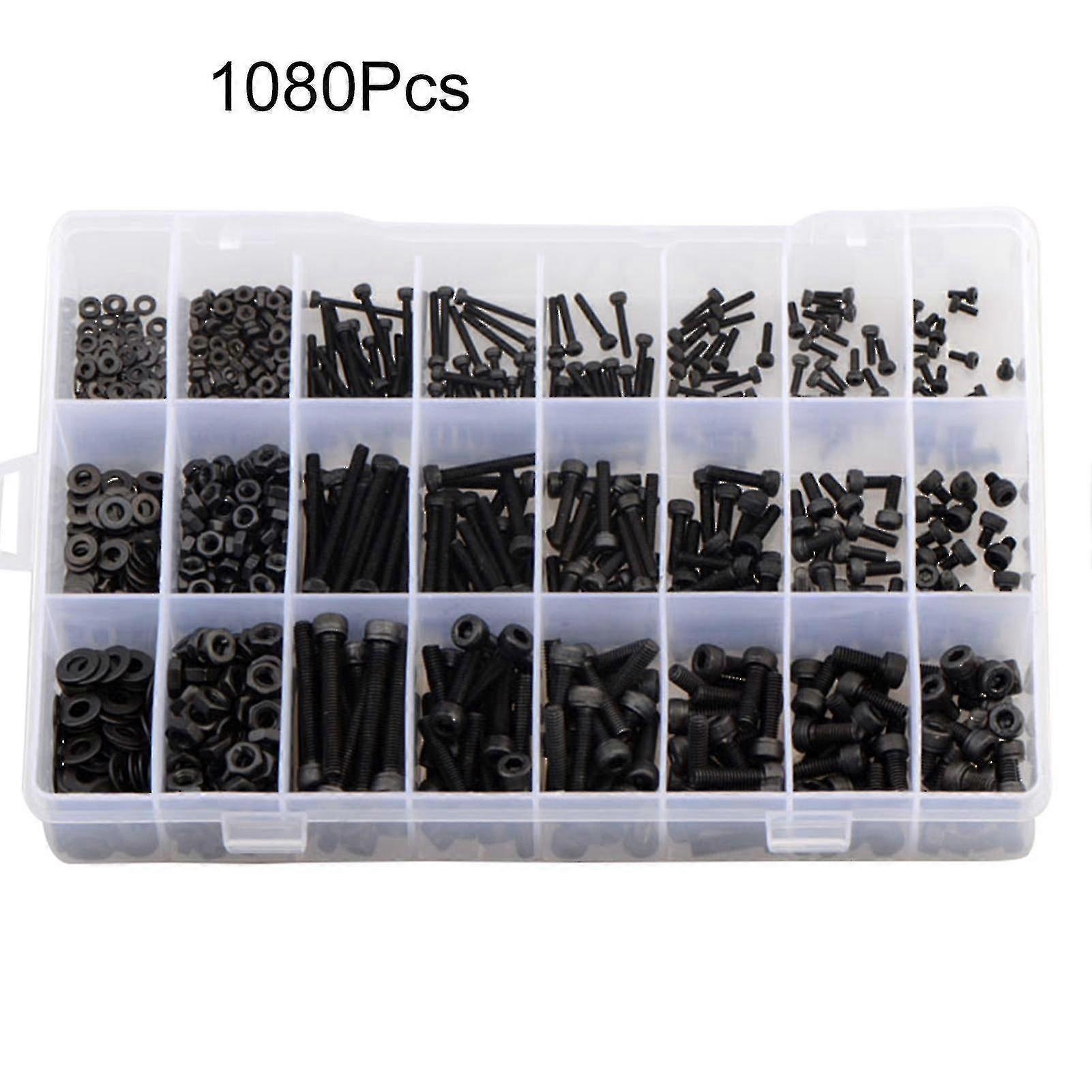 1080pcs M2/m3/m4 12.9 High-strength Hex Socket Head Screw Nut Flat Washer Set Q