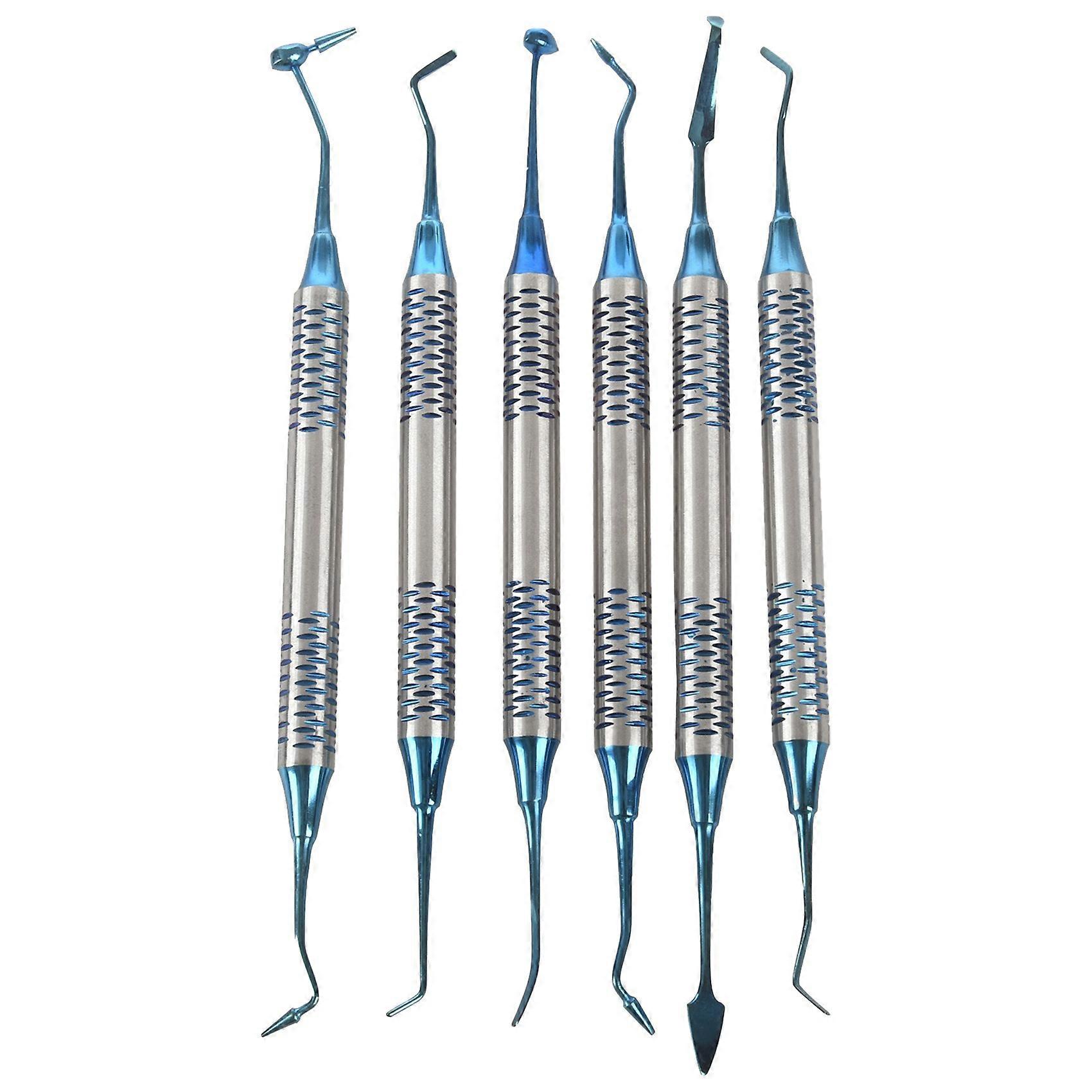 6pcs Dental Composite Resin Filling Spatula Titanium plated Head Resin Filler Set thick handle Restoration set Dental InstrumentBlue