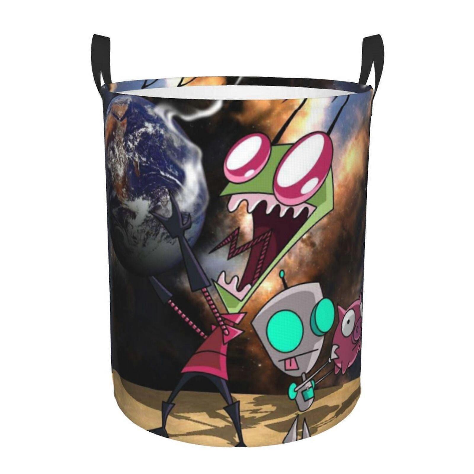 Invader Zim 3d Grafisk Flamme Vaskekurv Brannflamme Klær Hamp Oppbevaring Med Håndtak-SYS28582