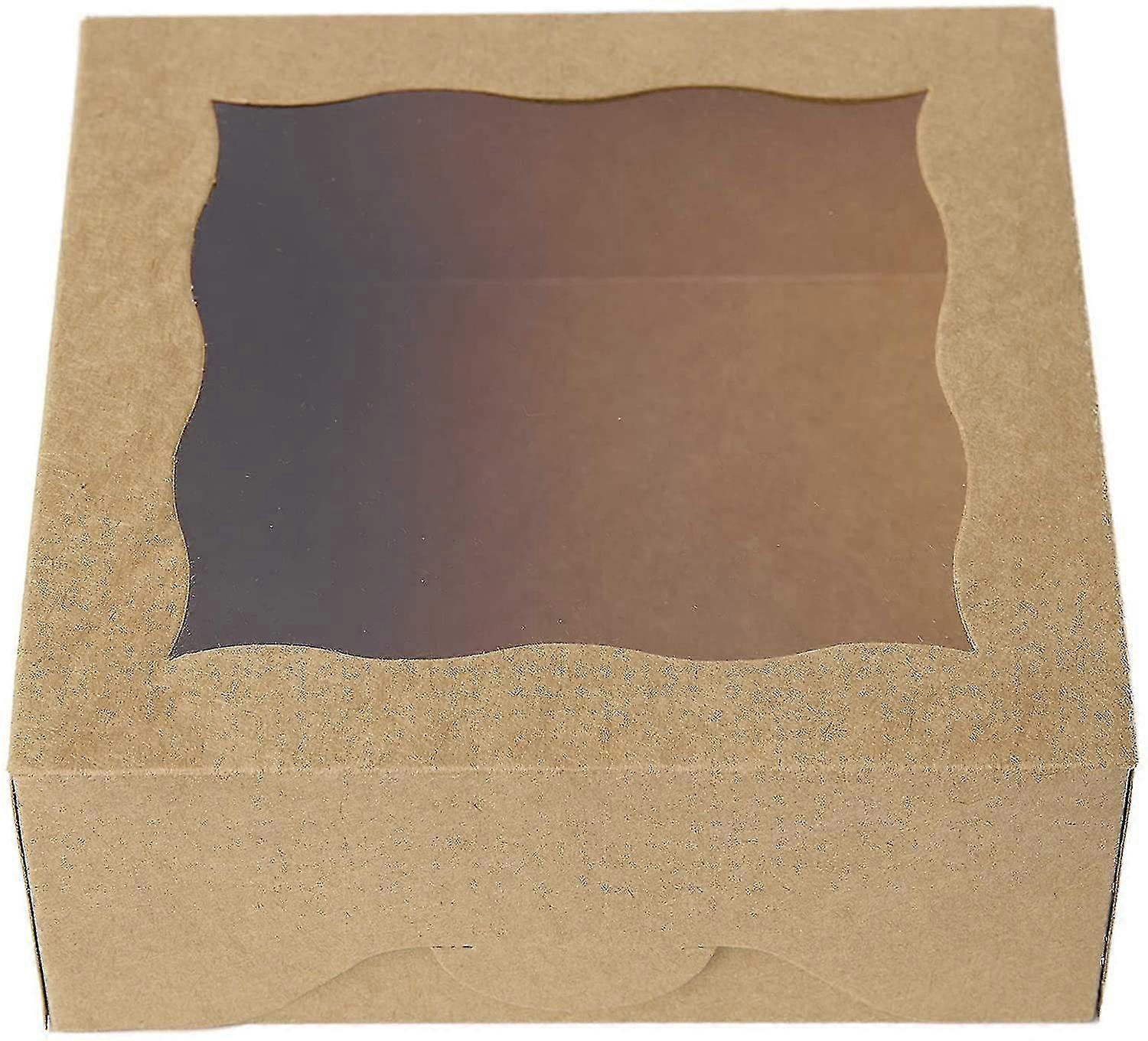 6"brown Bakery Boxes With Pvc Window For Pie And Cookies Boxes Small Natural Craft Paper Box 6x6x2.5inch,12 Of Pack