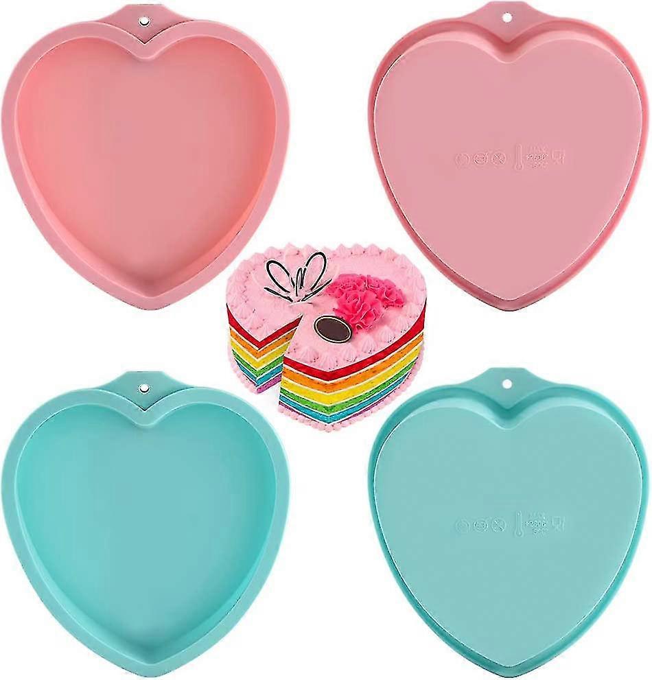 Cake Pans - Set Of 4, 8 Inch Heart Shaped Silicone Cake Pans, Baking Pan Baking Mold Set, Cake Pans Sets For Baking, Non-stick Layer Cake Pan, Silicon