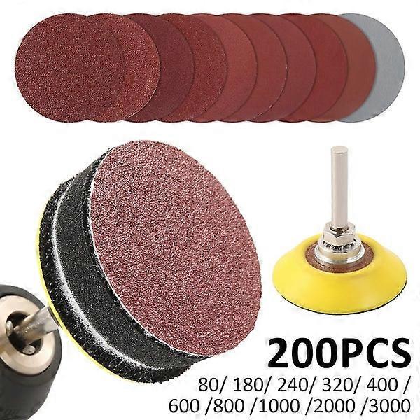 200-Piece Sanding Discs Set for Drill Grinder Rotary Tools with 2" Backing Pad