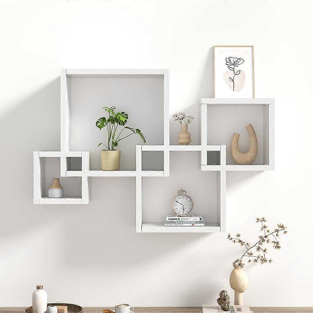 White Wooden Cube Floating Shelf