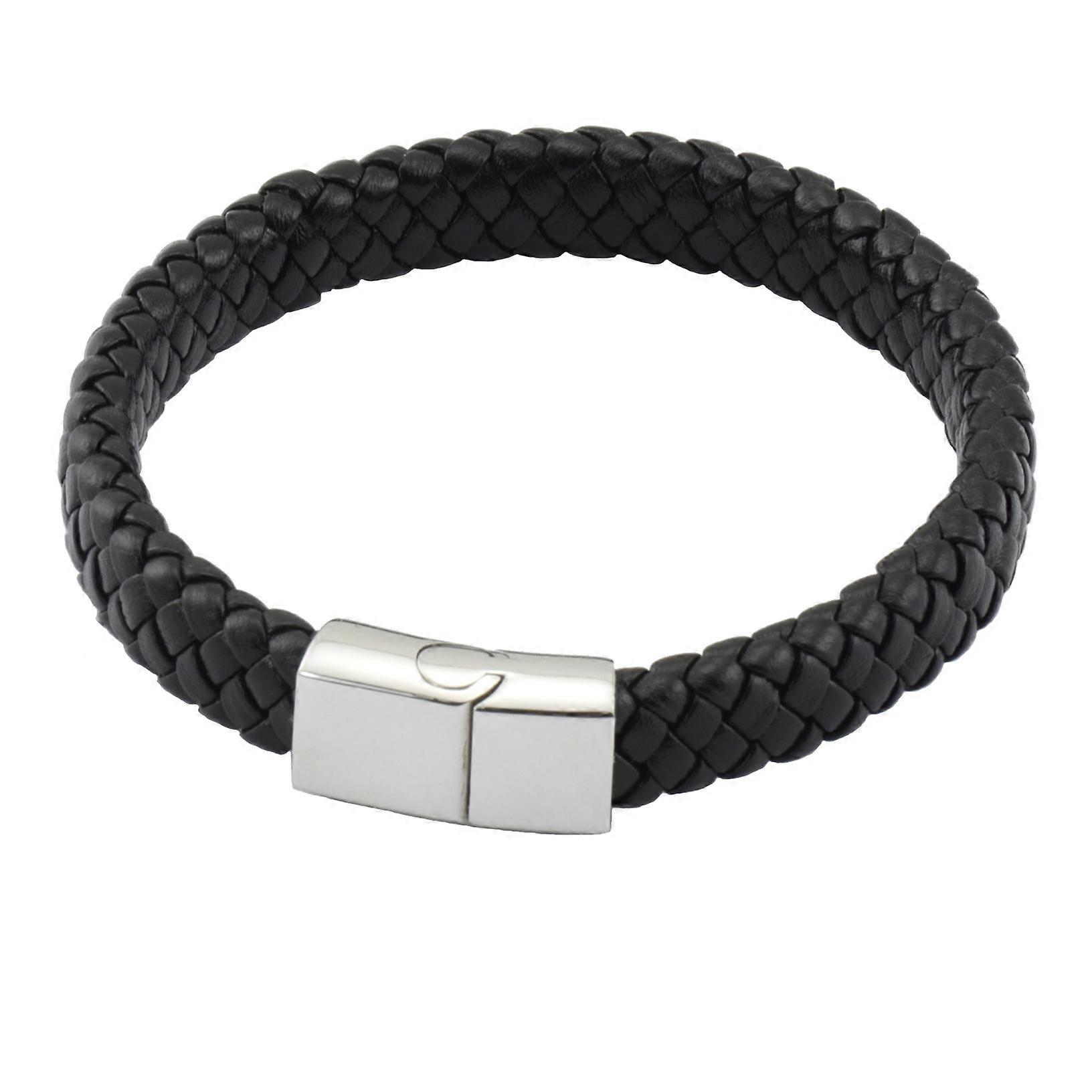 2 Black Braided Leather Bracelet