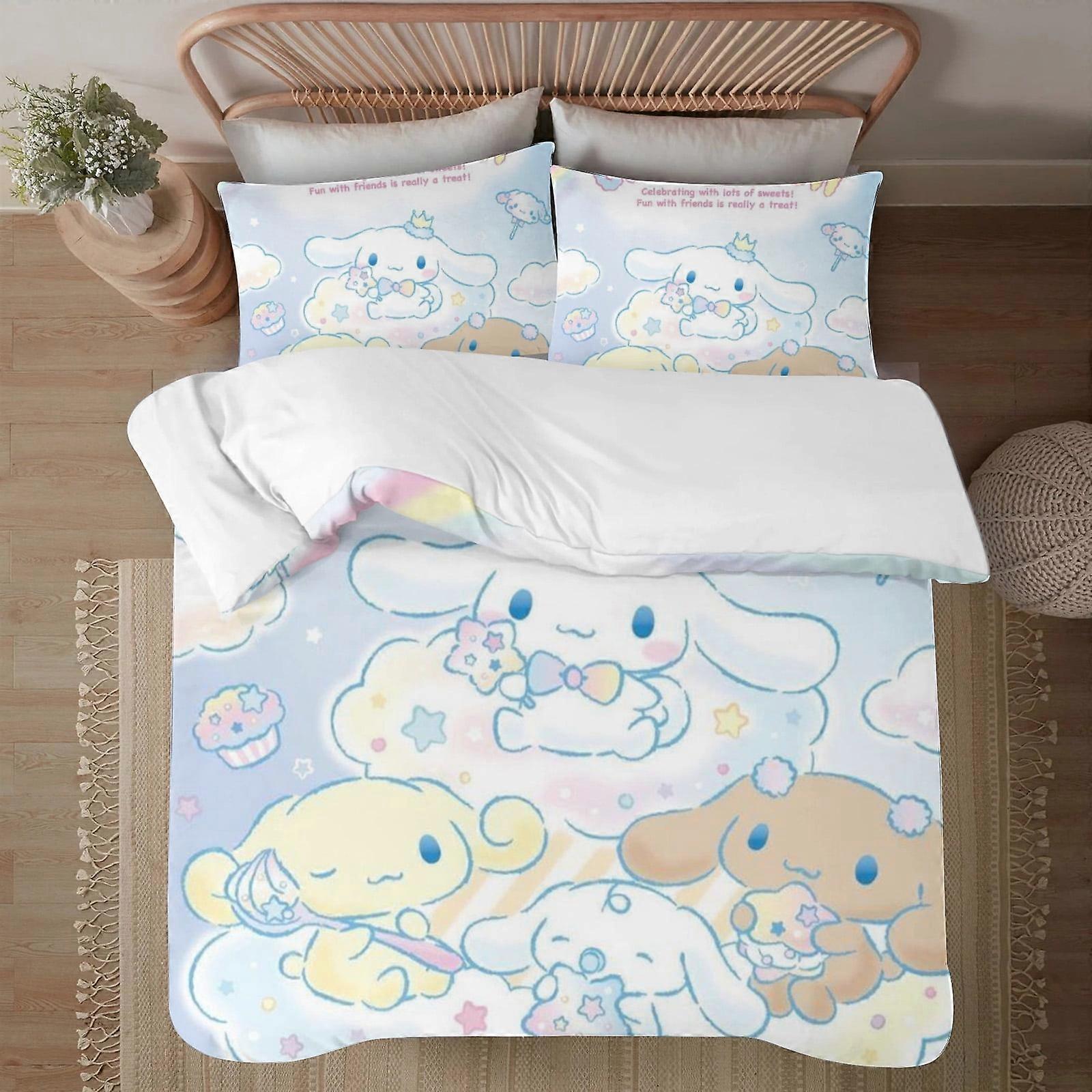 v6375 Lakan Sängkläder Cinnamoroll 3-delat sängkläder1 påslakan +2 örngott för barn pojkar flickor vuxen tecknad film varm söt mode semester pres