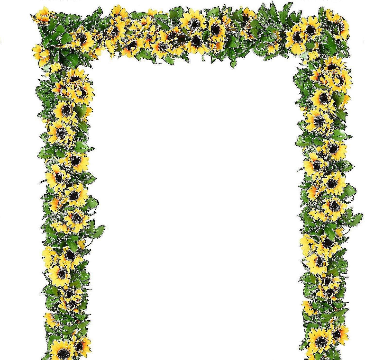 4pcs Artificial Sunflower Garland, Silk Sunflower Vine, Artificial Flowers With Green Leaves