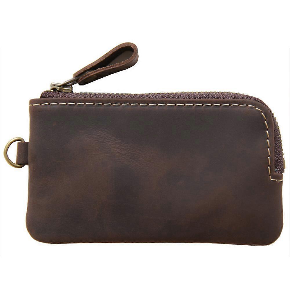 Genuine Leather Men Key Wallet,Zipper Housekeeper Pouch Holder,Keychain Crazy Horse Coin Purse