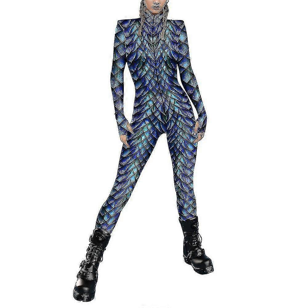 Ladies Womens Snake Skeleton Cosplay Costumes Jumpsuit Playsuit Halloween Party Fancy Dress R_c