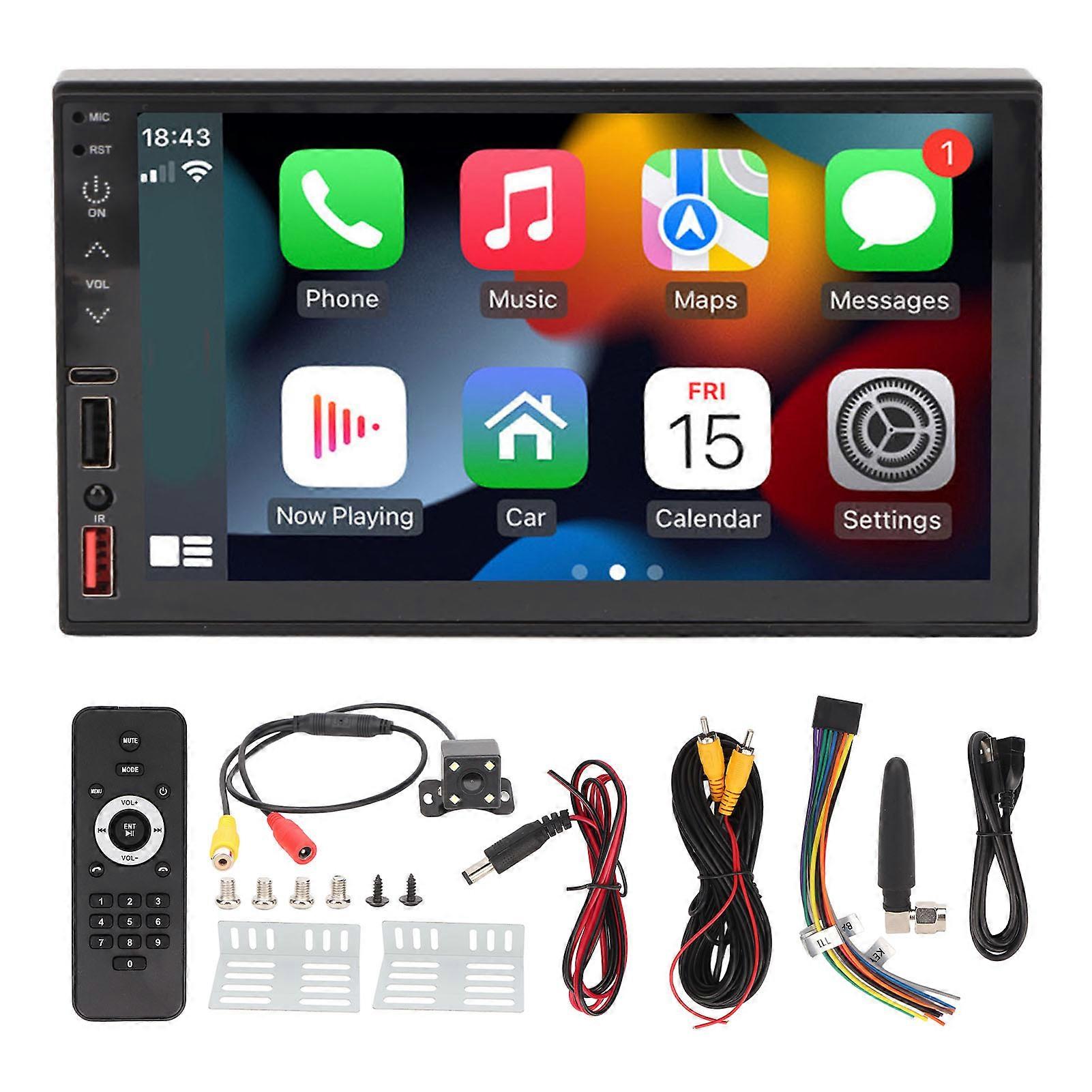 7in Car Multimedia Player with Backup Camera Double Din HD Support Carplay Bluetooth Mirror Link Aux for Android Auto