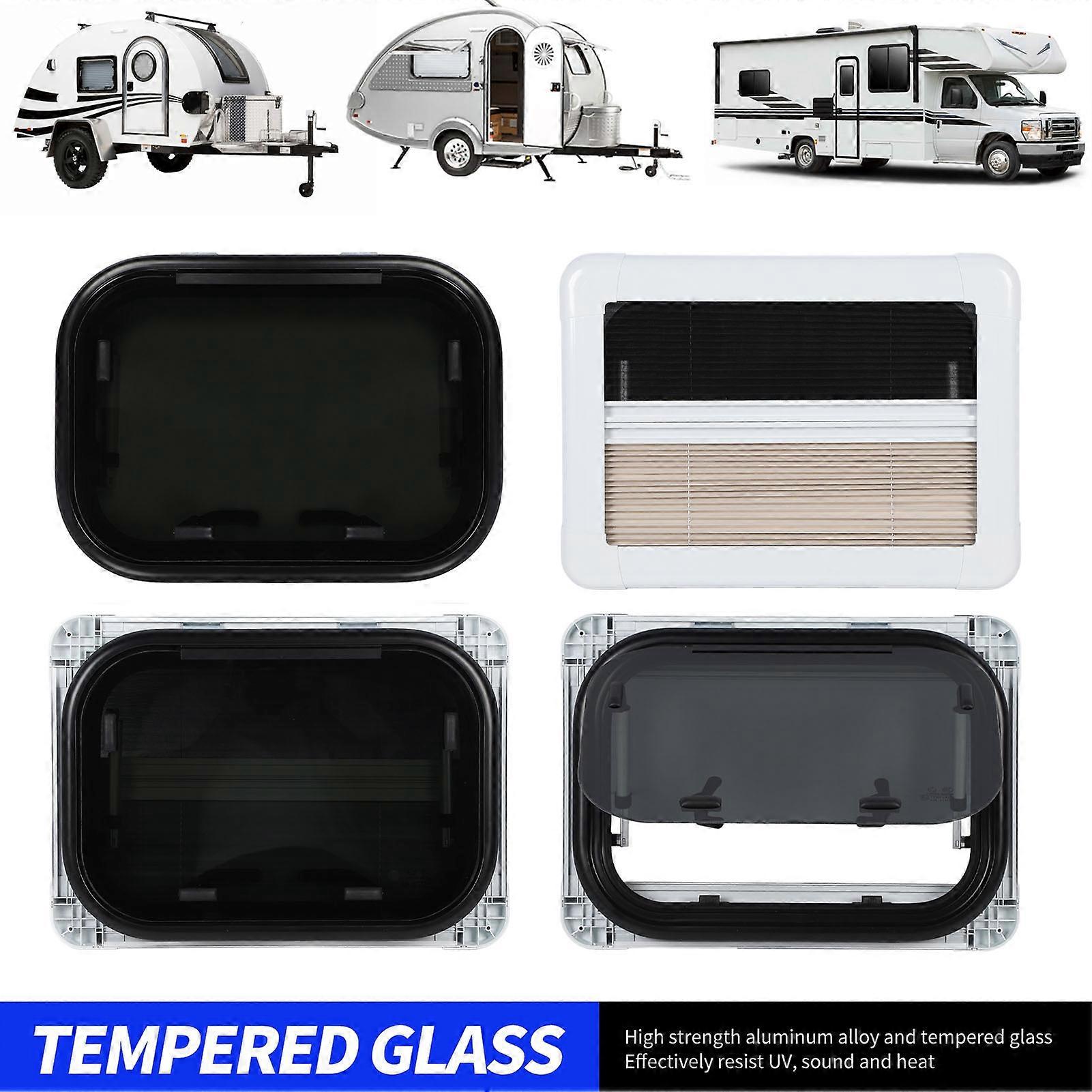 20x12 Inch RV Window Tempered Glass UV Resistant Push Out Window with Support Rod and Sunshade Curtain for Campers Caravan Trailer