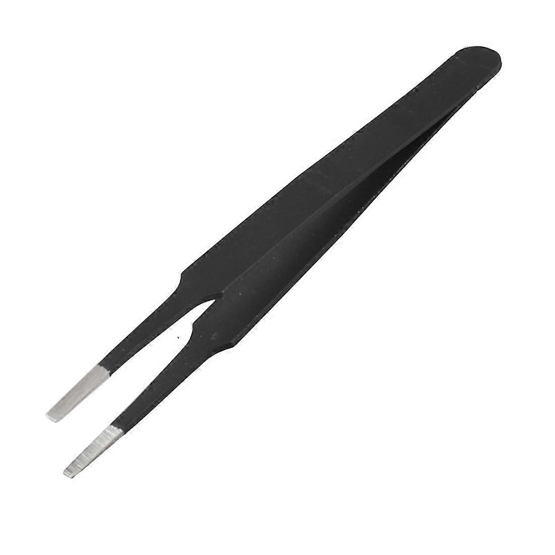 Anti-static Flat Tip Stainless Steel Straight Tweezers 4.7" Long Black