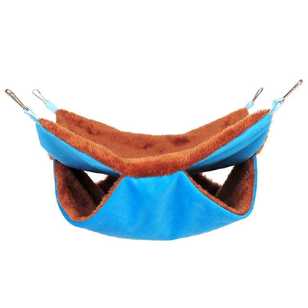 Double Layer Squirrel Rest Nest Warm Plush Sugar Glider Hammock Thicken Sleeping Bed Pet Supplies (Blue, Size L)