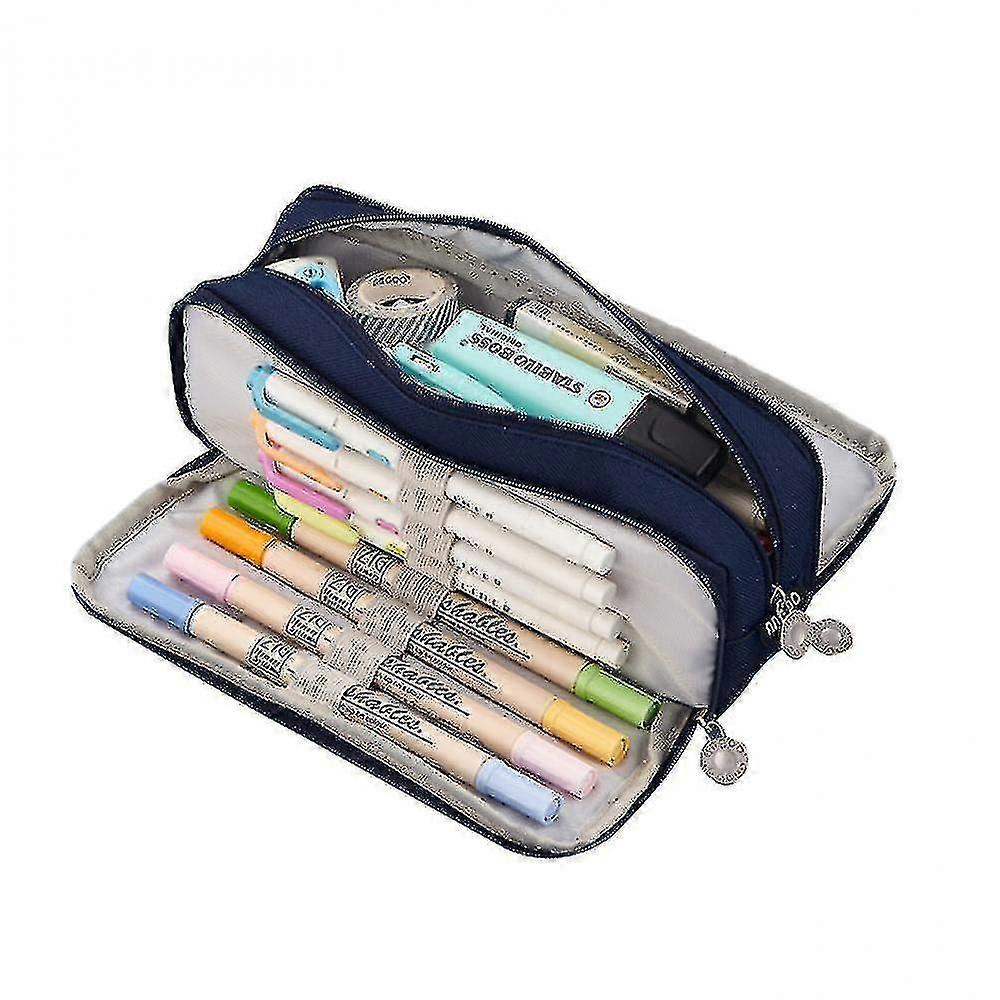 Large Pencil Case Big Capacity 3 Compartments Canvas Pencil Pouch For Students