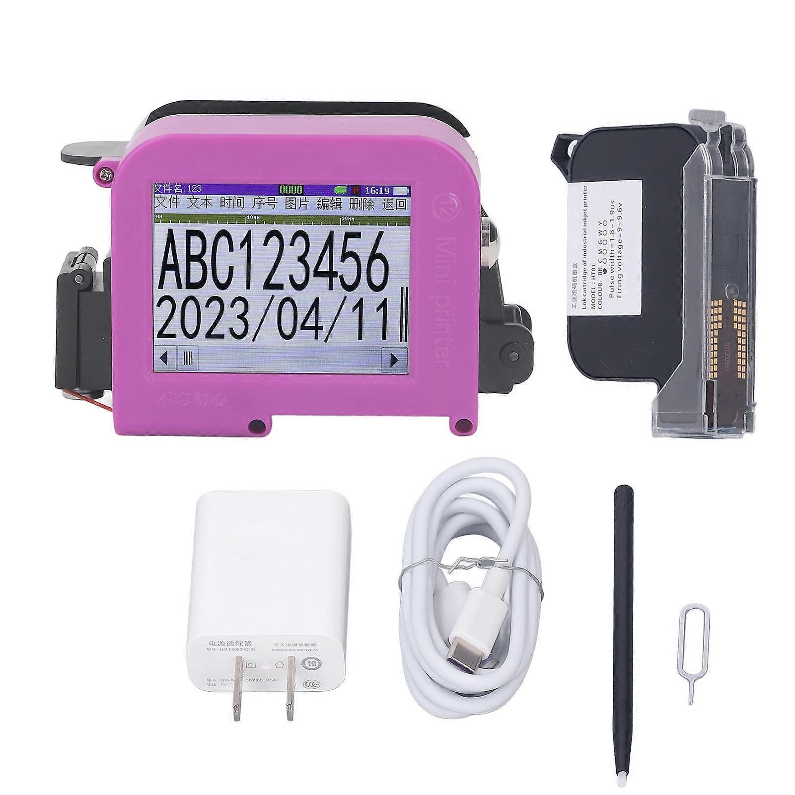Handheld Inkjet QR Code Printer LED Color Touch Screen 4 Core CPU Inkjet Coding Machine 12.7mm  100240V