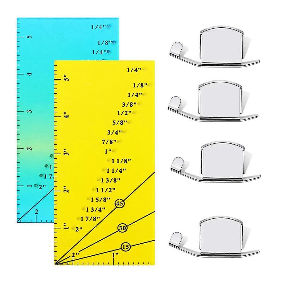 2 PCS Seam Guide Ruler with 4 PCS Magnetic Seam Guides,1/8in to 2in Straight Line Hems Sewing Ruler,Seam Allowance Ruler
