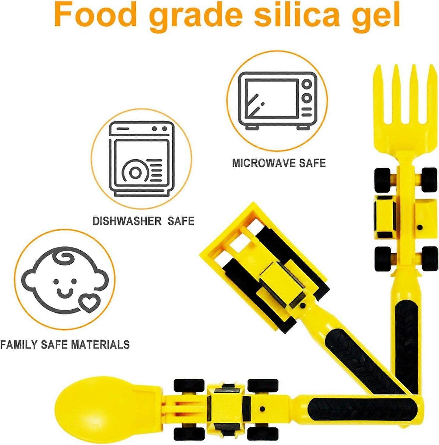 Interactive Cutlery Set for Kids, Construction Themed Forks and Spoons, Toddler Forks and Spoons Car Tools, BPA Free, Appetite Stimulating