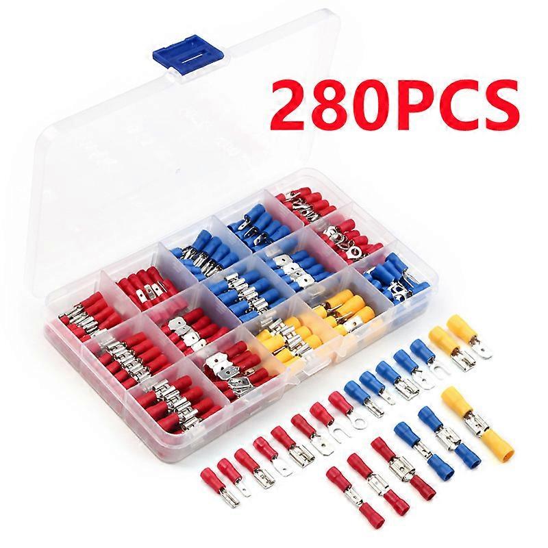280Pcs Boxed Assorted Electrical Wire Crimp Butt Ring Fork Spade Set Spade Lug Terminal Waterproof Insulated Cable Connector Kit