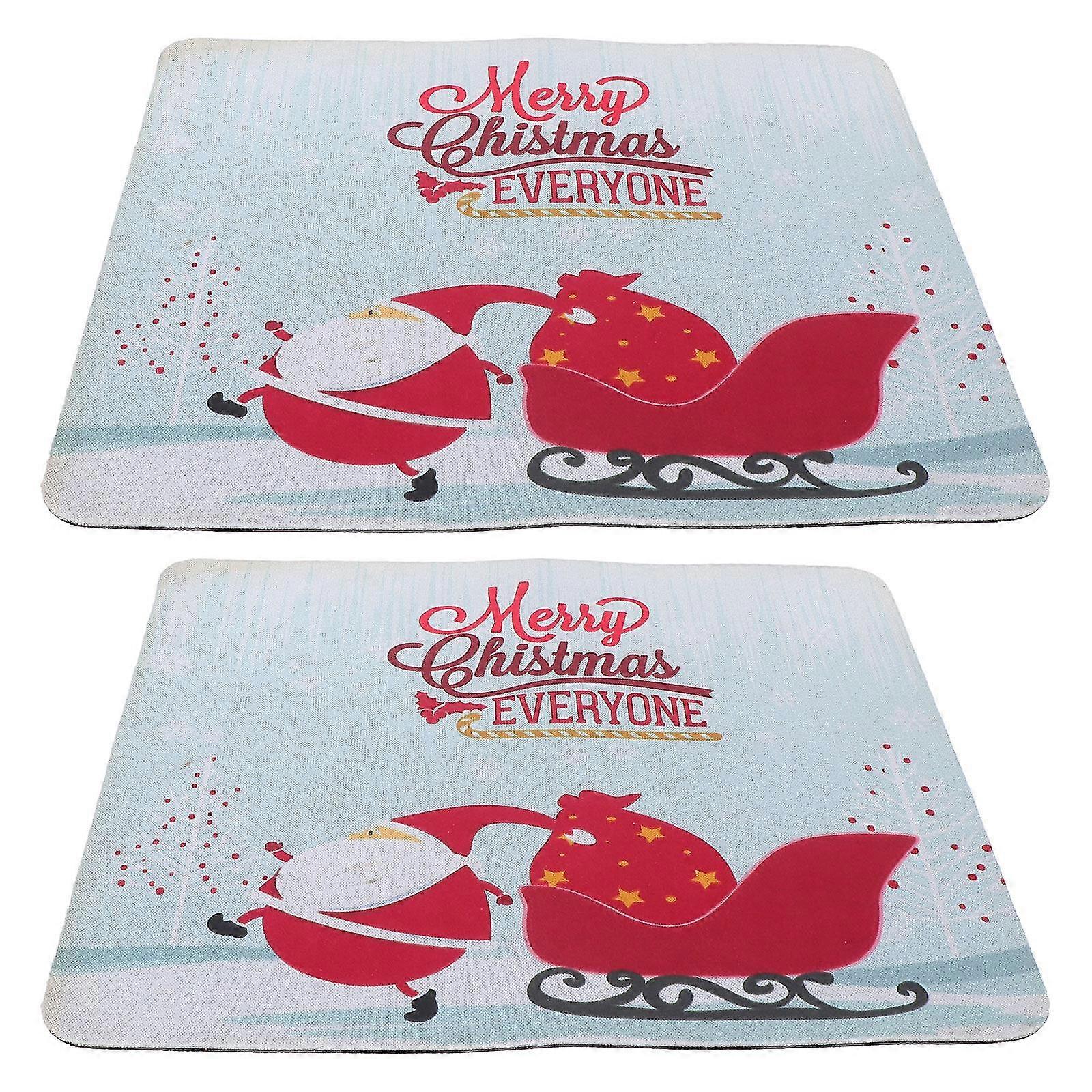 2pcs Non-slip Mouse Pad Santa Claus Pattern Festive Rubber Desktop Mousepad