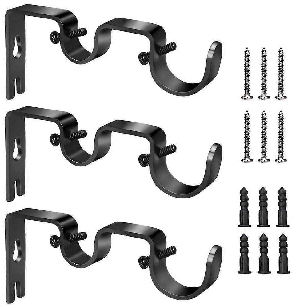 Support de tringle  rideau robuste Support de tringle double Tringle de 1 "et 5/8", non rglable, ensemble de 3.Noir-PHWJ