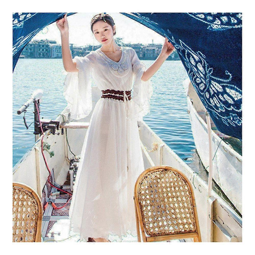 Col Blanc Perle Lotus Leaf Sleeve Robe