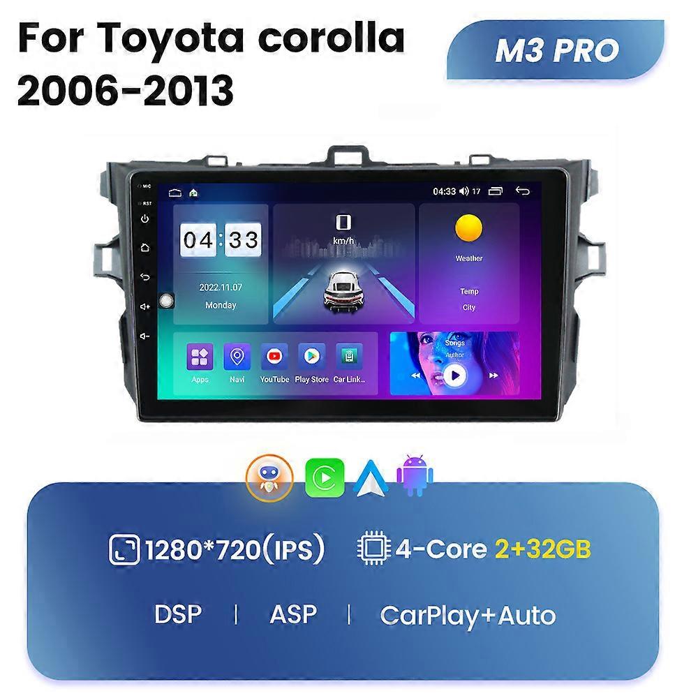 9 Autoradio Multimedia Video Player GPS Navigation Android 12 8 + 128G Für Toyota Corolla 2006-2013 Eingebautes Carplay Auto WiFi + 4G