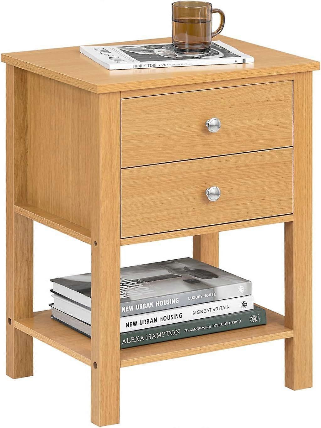 SoBuy FBT114-N, Table de chevet avec 2 tiroirs, Table d'appoint, Table basse, Lampe, Commode de chevet avec étagère pour chambre à coucher, Naturel