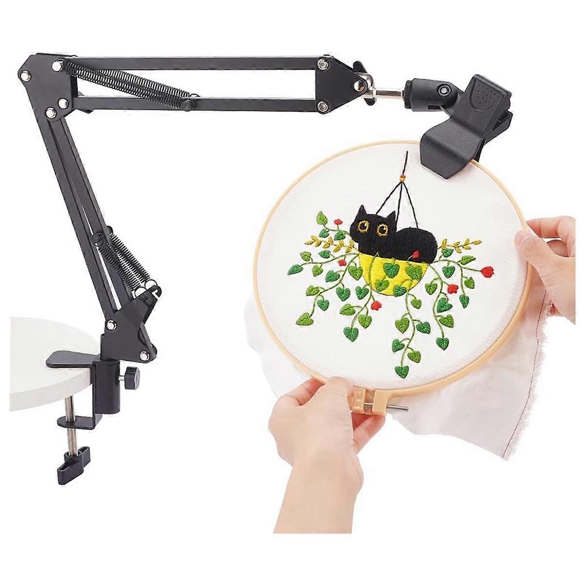 Svart broderibordsställkit Handbroderiringhållare 360 roterad broderihållare Stativ för