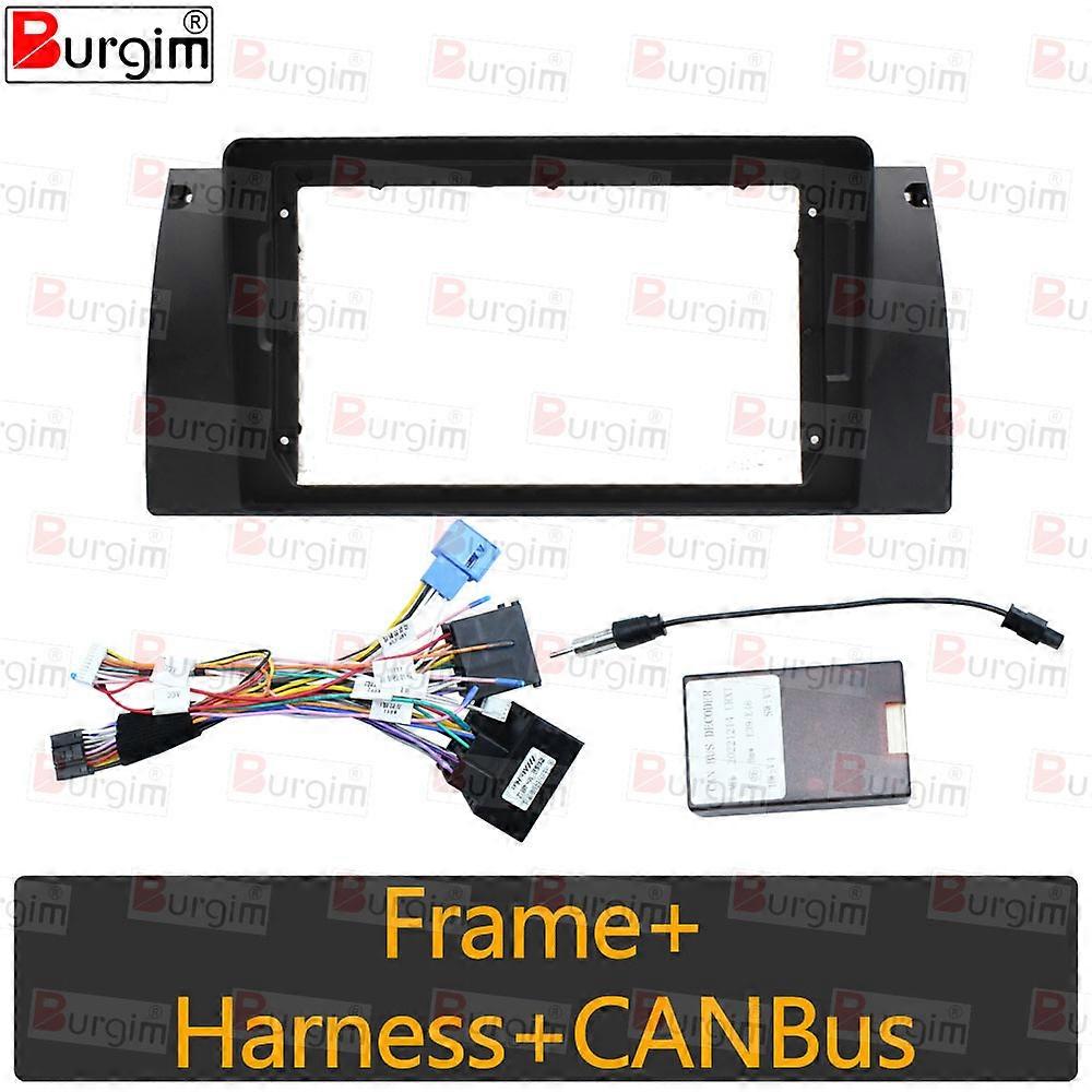Car Radio Fascias Frame For BMW 5 Series E39 X5 E53 M5 9 inch 2DIN Stereo Panel Wiring Harness Power Cord Cable Canbus Decoder