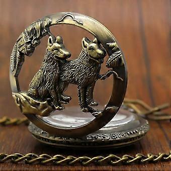 Pocket Watch Relogio De Bolso Bronze Wolf Dog Hollow Quartz Pocket Watch Necklace Pendant Women Men's Gifts  P911C