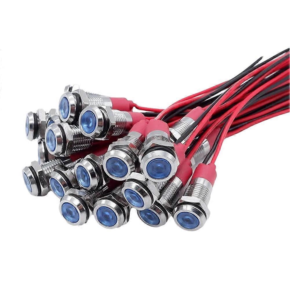 20Pcs 6mm Metal LED Warning Indicator Light Signal Lamp Pilot Onboard Display Lights with Wire 3V Blue