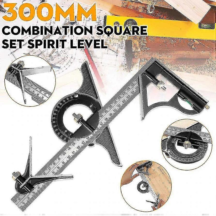 3 In 1 Square Angle Ruler Set 300mm Adjustable Sliding Combination Protractor Level Measurement Set