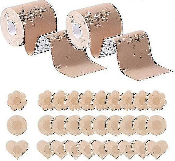 2 Rolls Lift Tape With 30pc Petal Nipple Covers, Push Up Bra Tape For A To E Size, Able