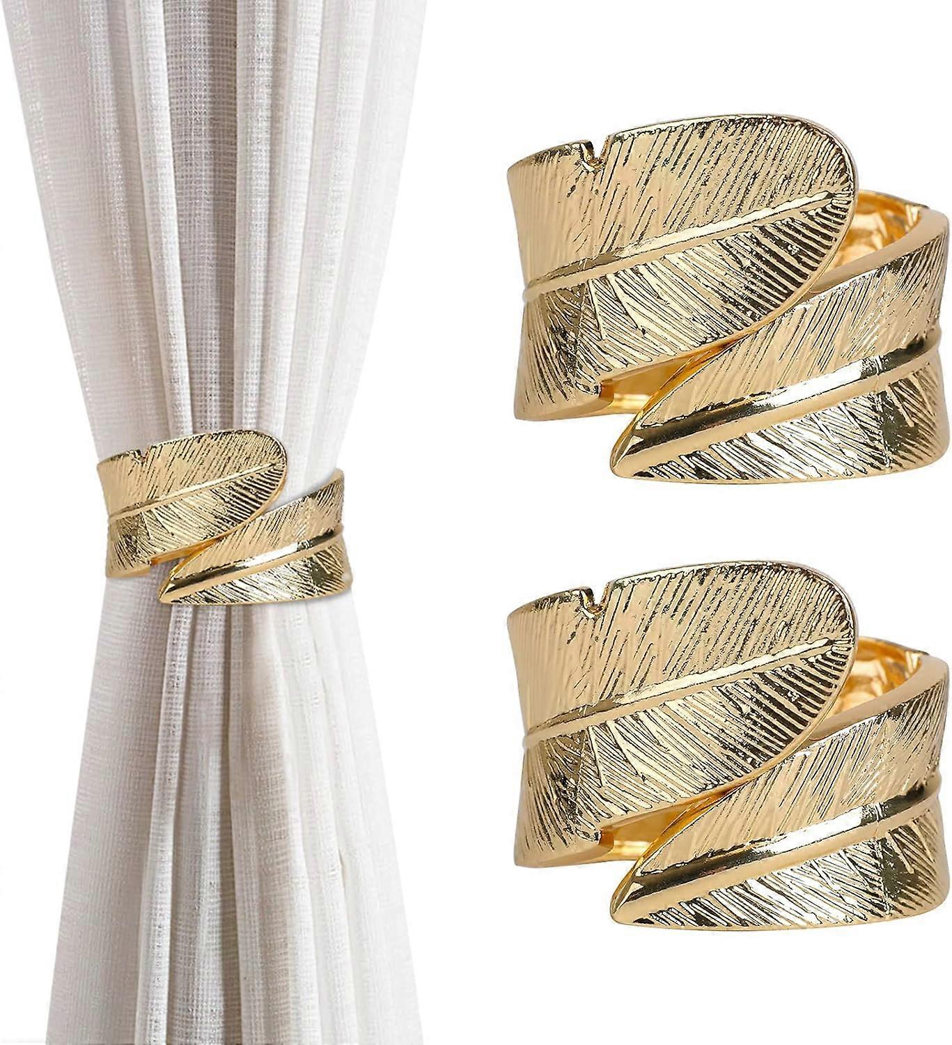 Pack Feather Shape Metal Curtain Holdbacks Curtain Tiebacks Clips for Home and Office Decorative Curtain Holdbacks Classic Gold