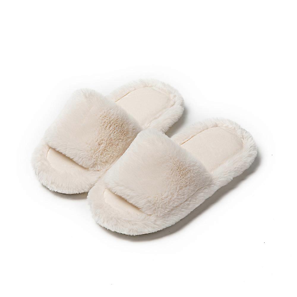 Women's plush slippers mules with fur, open non-slip indoor comfortable home slippers, warm, non-slip, comfortable