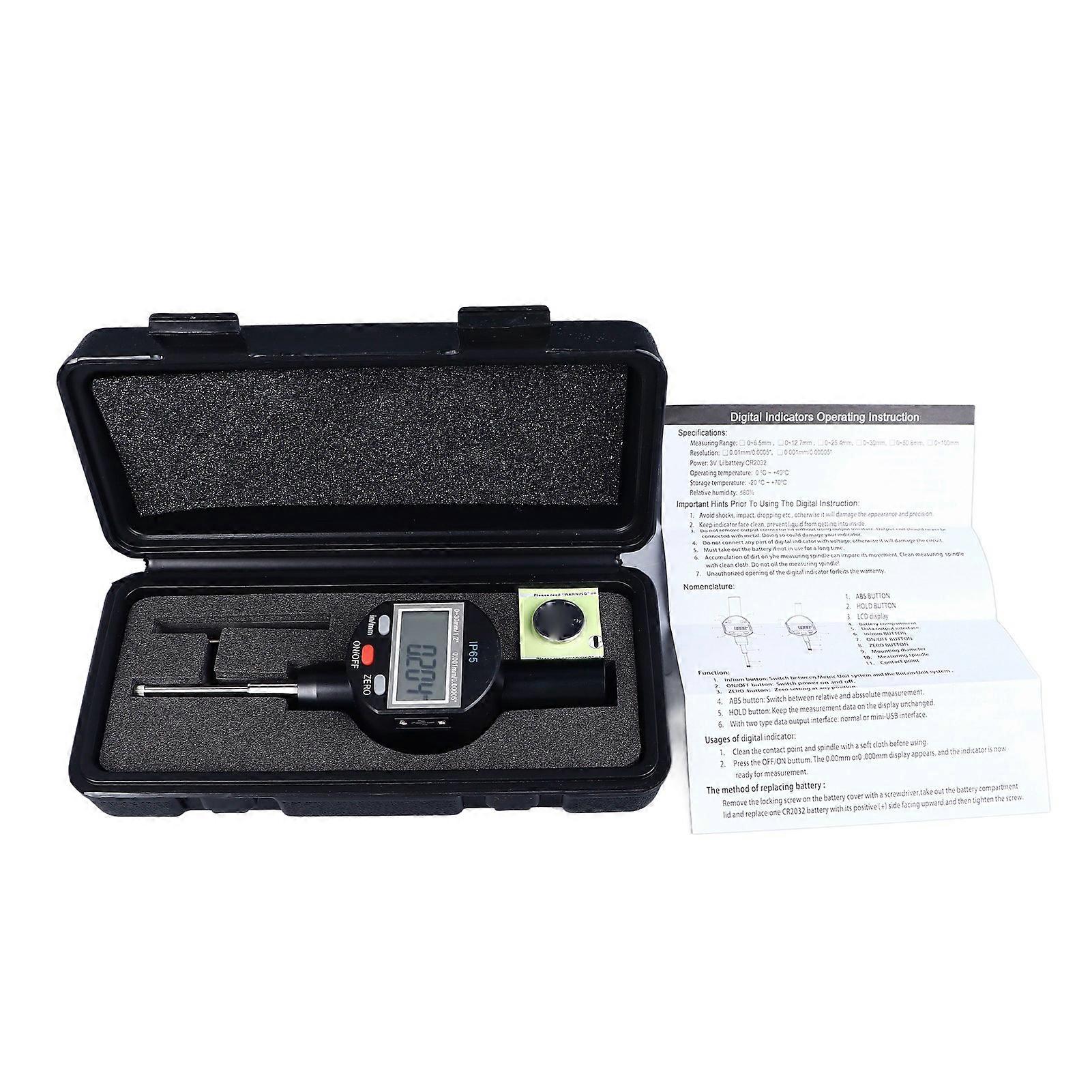 Digital Dial Indicator 0.01mm 0.0005in Resolution 0 To 50mm 2in Range IP65 Waterproof Electronic Dial Test Gauge